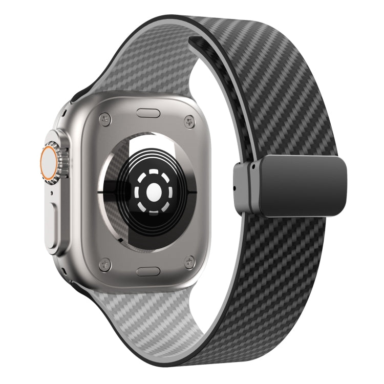 Skorter | For Apple Watch SE 2023 44mm Carbon Fiber Magnetic Black Buckle Watch Band (Black Gray)