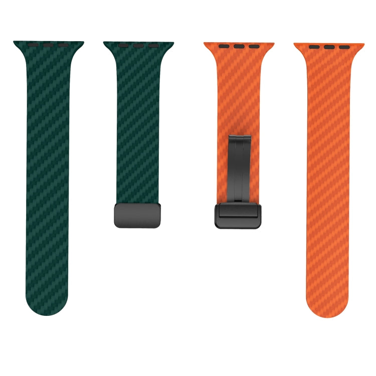 Skorter | For Apple Watch SE 2023 44mm Carbon Fiber Magnetic Black Buckle Watch Band (Dark Green Orange)