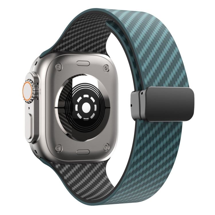 Skorter | For Apple Watch SE 2023 44mm Carbon Fiber Magnetic Black Buckle Watch Band (Dark Green Black)