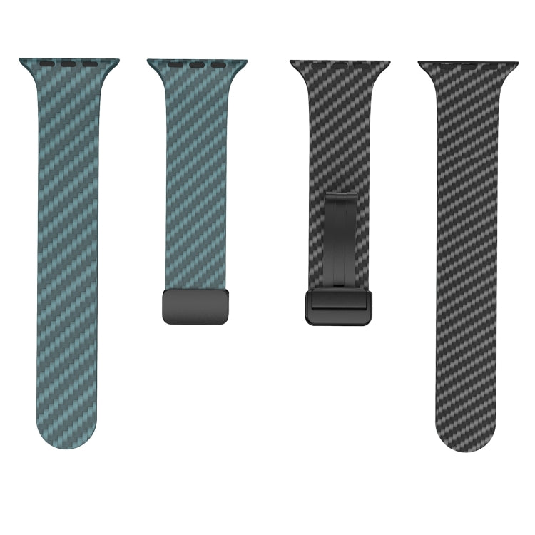 Skorter | For Apple Watch SE 2023 44mm Carbon Fiber Magnetic Black Buckle Watch Band (Dark Green Black)