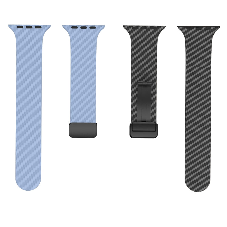 Skorter | For Apple Watch SE 2023 44mm Carbon Fiber Magnetic Black Buckle Watch Band (Light Blue Black)