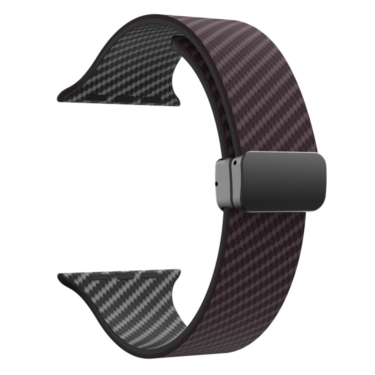 Skorter | For Apple Watch SE 2023 44mm Carbon Fiber Magnetic Black Buckle Watch Band (Dark Brown Black)