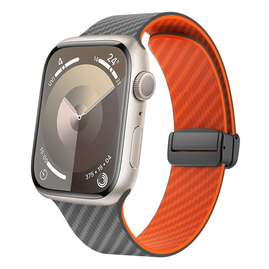 Skorter | For Apple Watch SE 2023 44mm Carbon Fiber Magnetic Black Buckle Watch Strap (Spacy Gray Orange)