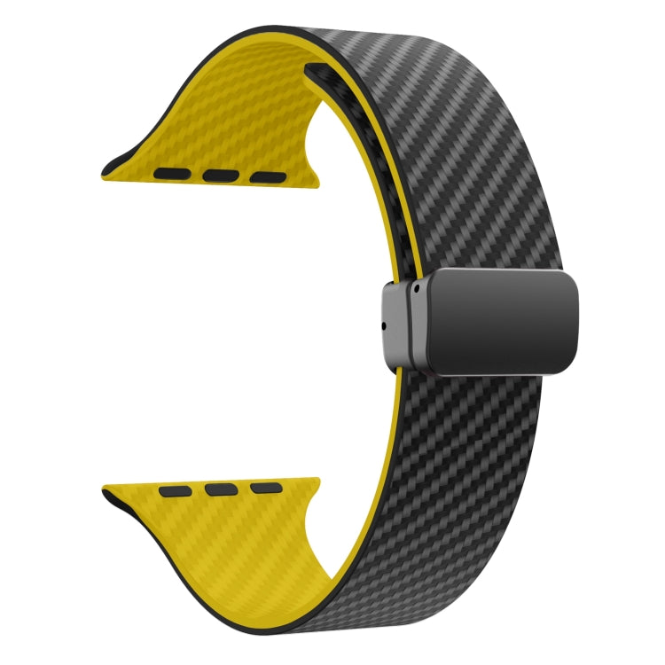 Skorter | For Apple Watch SE 2022 44mm Carbon Fiber Magnet Black Buckle Band (Black Yellow)