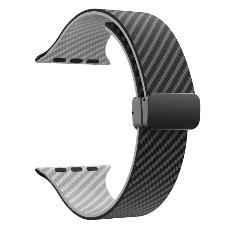 Skorter | For Apple Watch SE 2022 44mm Carbon Fiber Magnetic Black Buckle Watch Band (Black Gray)