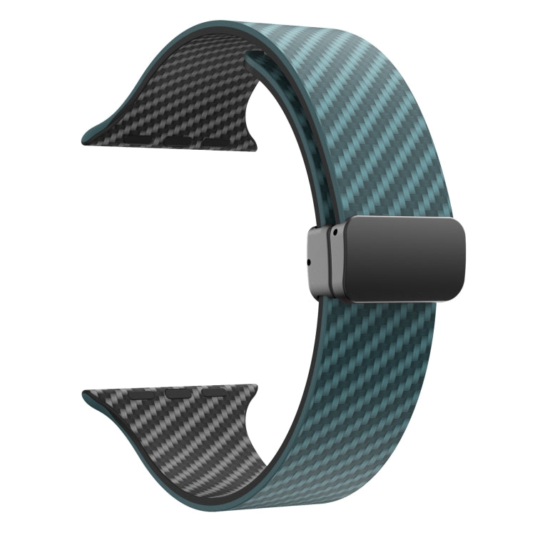 Skorter | For Apple Watch SE 2022 44mm Carbon Fiber Magnetic Black Buckle Band (Dark Green Black)