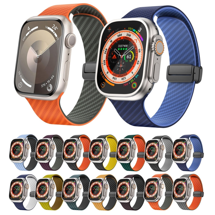 Skorter | For Apple Watch SE 2023 44mm Carbon Fiber Magnetic Black Buckle Watch Strap (Spacy Gray Orange)