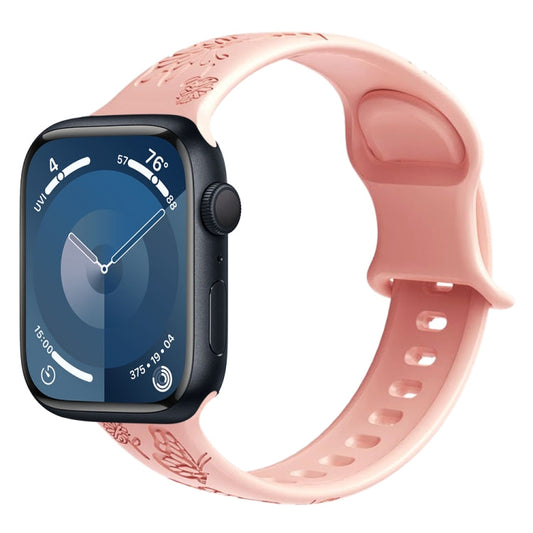 Skorter | For Apple Watch SE 2023 44 mm Butterfly Flower Embossing Silicone Watch Band (Retro Rose)