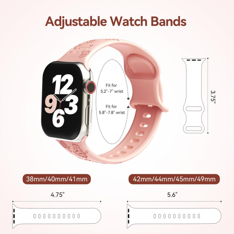 Skorter | For Apple Watch SE 2023 44 mm Butterfly Flower Embossing Silicone Watch Band (Retro Rose)