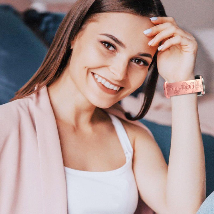Skorter | For Apple Watch SE 2023 44 mm Butterfly Flower Embossing Silicone Watch Band (Retro Rose)