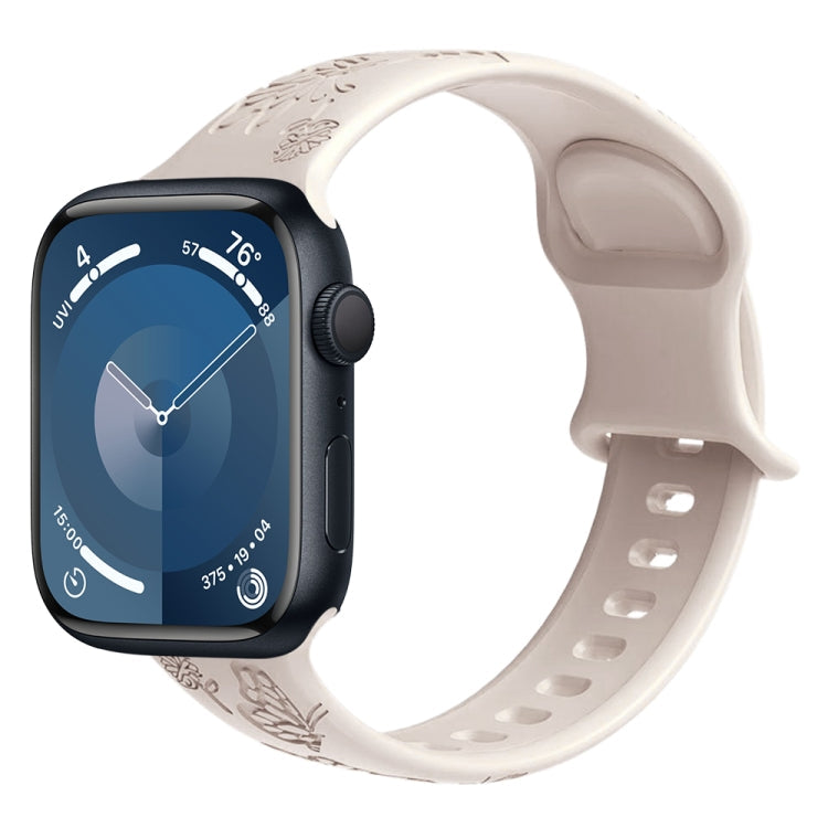 Skorter | For Apple Watch SE 2023 44mm Butterfly Flower Embossing Silicone Watch Band (Starlight)
