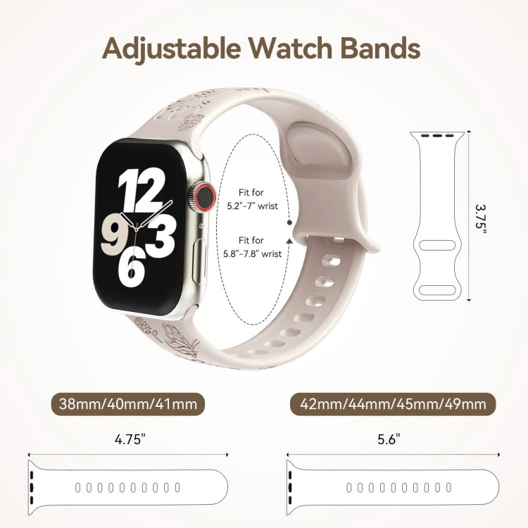 Skorter | For Apple Watch SE 2023 44mm Butterfly Flower Embossing Silicone Watch Band (Starlight)
