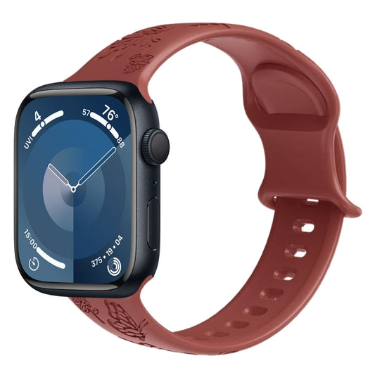 Skorter | For Apple Watch SE 2023 44mm Butterfly Flowers Embossed Silicone Band (Brick Red)