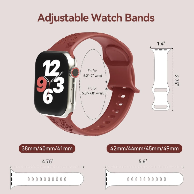 Skorter | For Apple Watch SE 2023 44mm Butterfly Flowers Embossed Silicone Band (Brick Red)