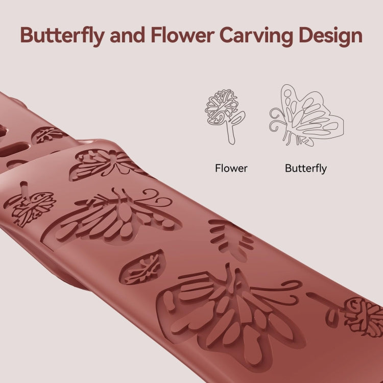 Skorter | For Apple Watch SE 2023 44mm Butterfly Flowers Embossed Silicone Band (Brick Red)