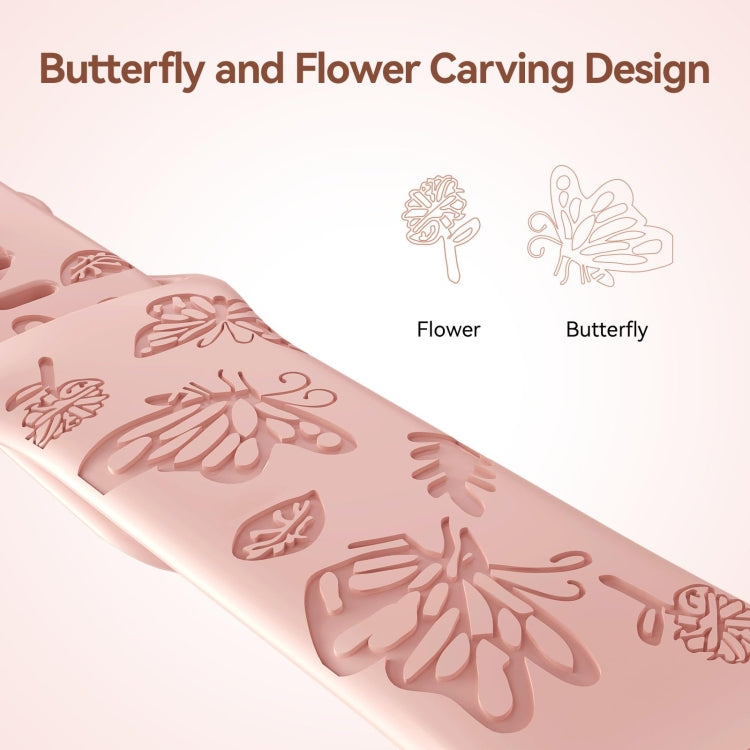 Skorter | For Apple Watch SE 2022 44mm Butterfly Flower Embossed Silicone Watch Band (Retro Rose)
