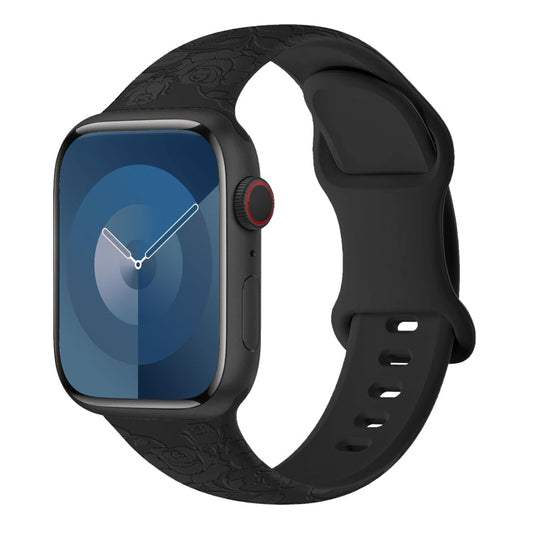 Skorter | For Apple Watch SE 2023 40mm Rose Imprint Silicone Watch Band (Black)