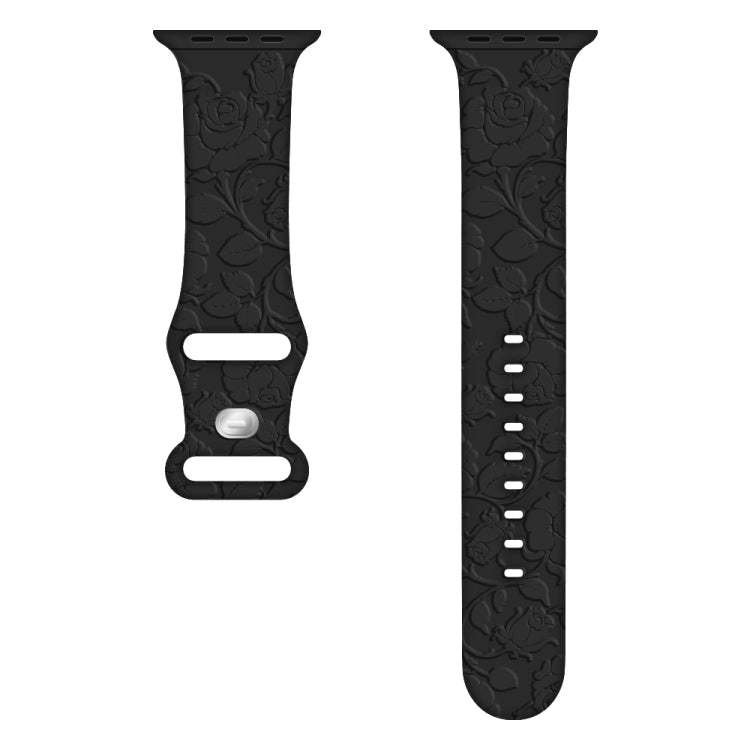 Skorter | For Apple Watch SE 2023 40mm Rose Imprint Silicone Watch Band (Black)