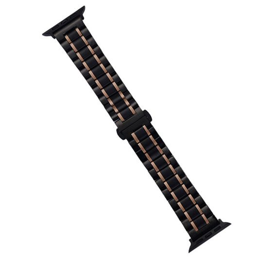 Skorter | For Apple Watch SE 2023 44mm Five-Pearl Stainless Steel Watch Band (Black Rose Gold)