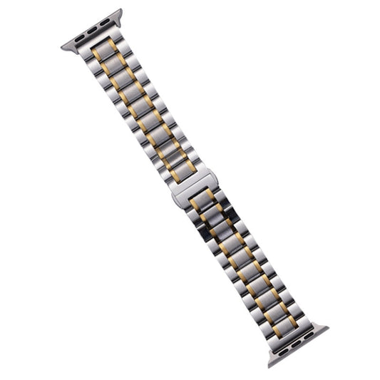 Skorter | For Apple Watch SE 2023 44mm Five-Bead Stainless Steel Bracelet (Silver Gold)
