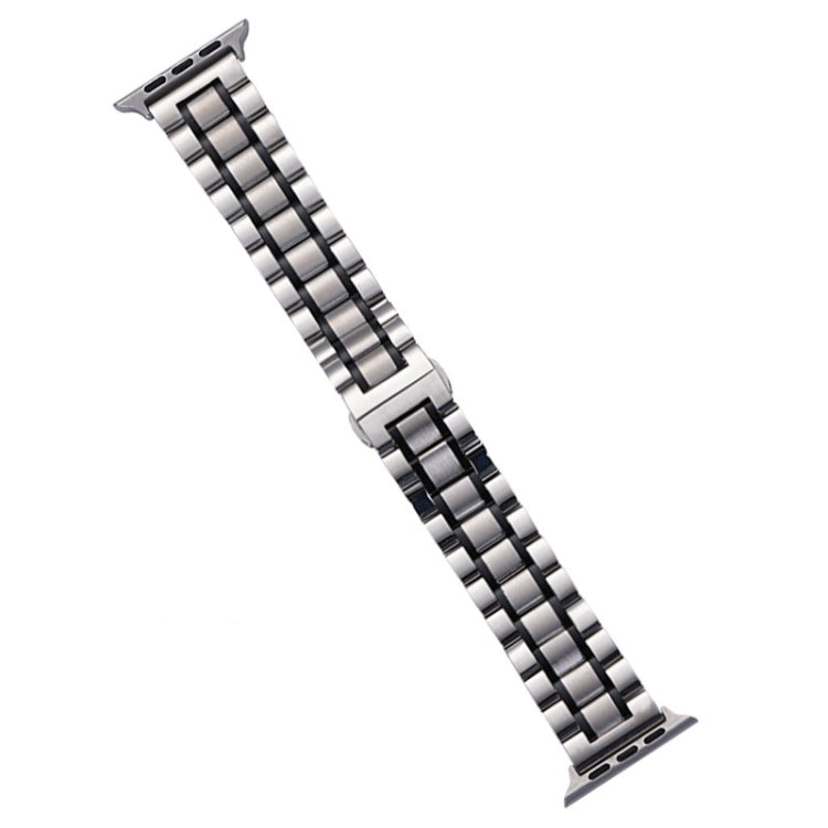 Skorter | For Apple Watch SE 2023 44mm Five-Pearl Stainless Steel Watch Band (Silver Black)