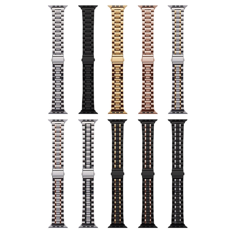 Skorter | For Apple Watch SE 2023 44mm Five-Bead Stainless Steel Band (Black Silver)