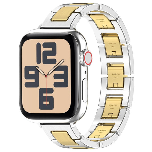 Skorter | For Apple Watch SE 2023 44mm H Slim Stainless Steel Watch Band (Silver Gold)