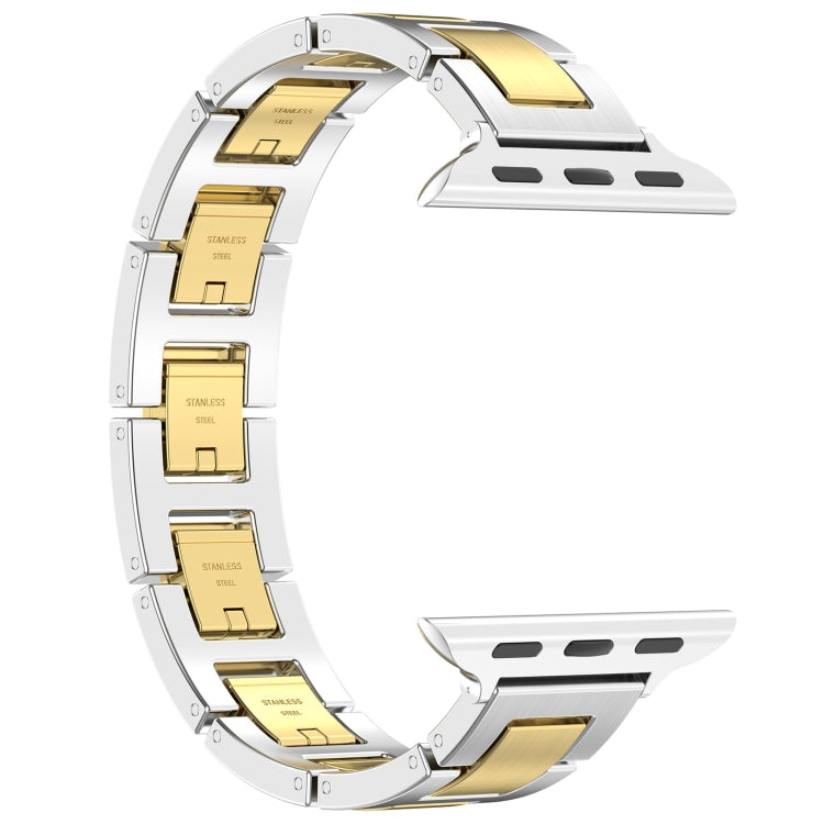 Skorter | For Apple Watch SE 2023 44mm H Slim Stainless Steel Watch Band (Silver Gold)