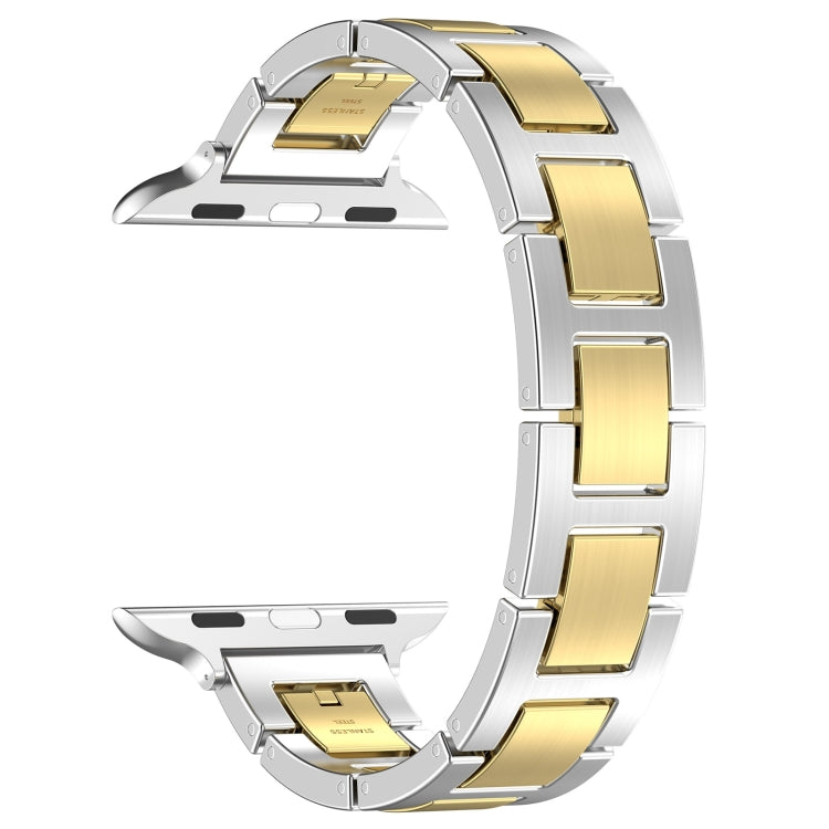 Skorter | For Apple Watch SE 2023 44mm H Slim Stainless Steel Watch Band (Silver Gold)