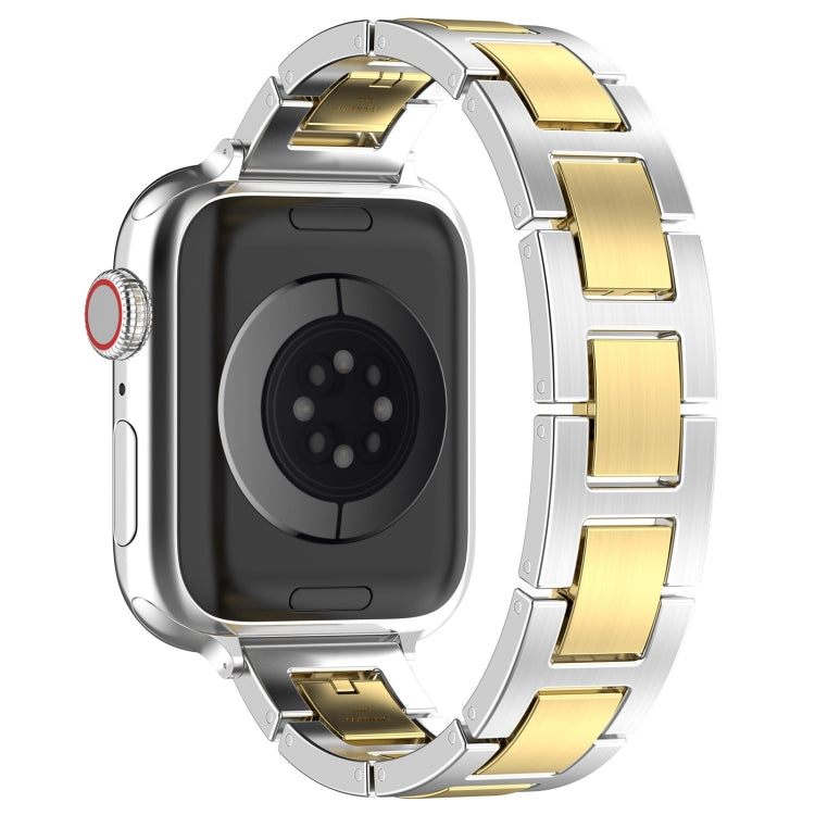 Skorter | For Apple Watch SE 2023 44mm H Slim Stainless Steel Watch Band (Silver Gold)