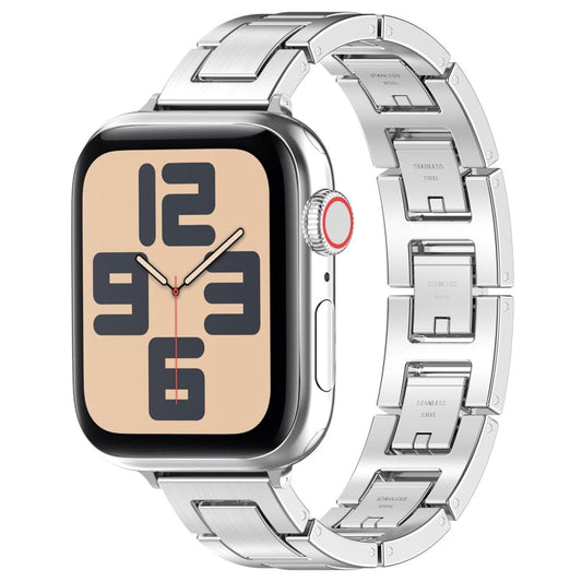 Skorter | For Apple Watch SE 2023 44mm H Slim Stainless Steel Band (Silver)