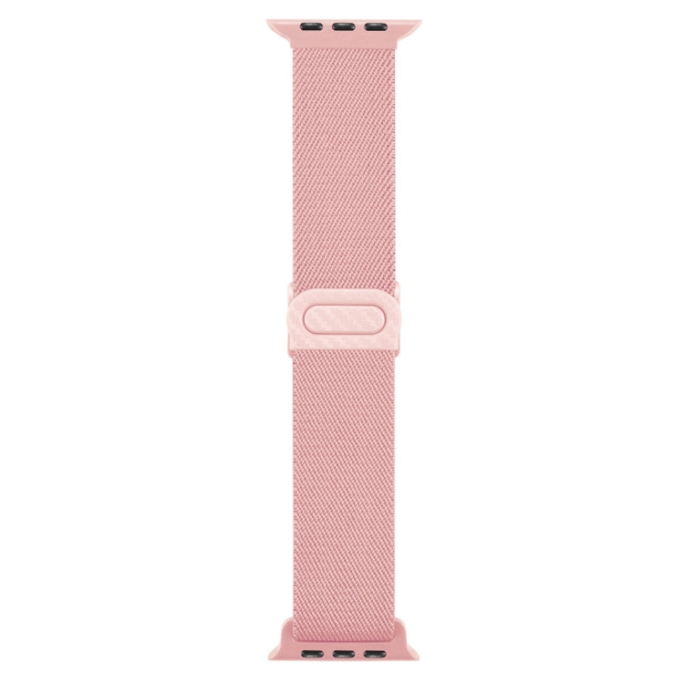 Skorter | For Apple Watch SE 2023 44mm Carbon Fiber Texture Snap Buckle Nylon Watch Band (Pink)