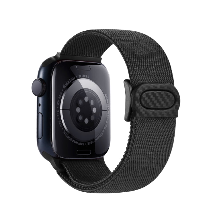 Skorter | For Apple Watch SE 2023 44mm Carbon Fiber Texture Zip Closure Nylon Watch Band (Black)