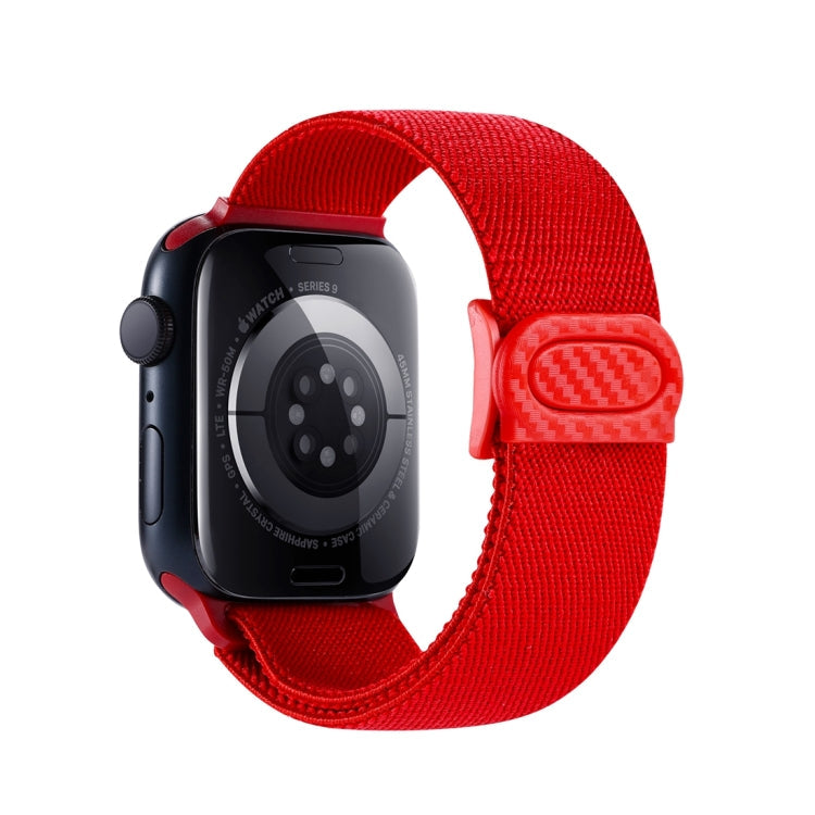 Skorter | For Apple Watch SE 2023 44mm Carbon Fiber Texture Snap Buckle Nylon Strap (Red)