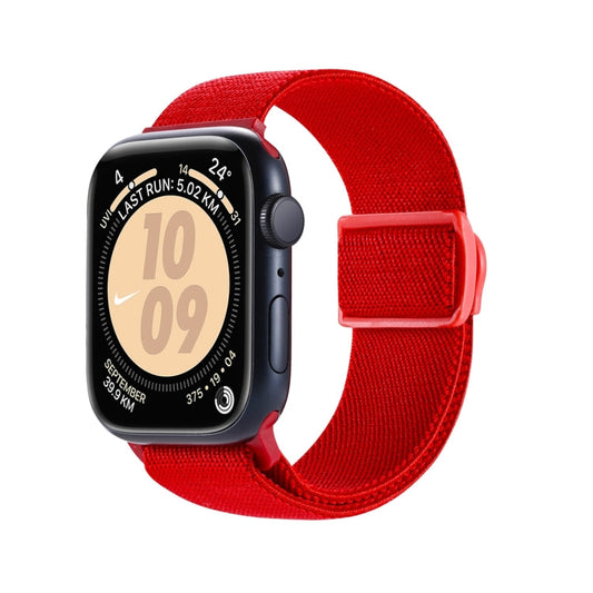 Skorter | For Apple Watch SE 2023 44mm Carbon Fiber Texture Snap Buckle Nylon Strap (Red)
