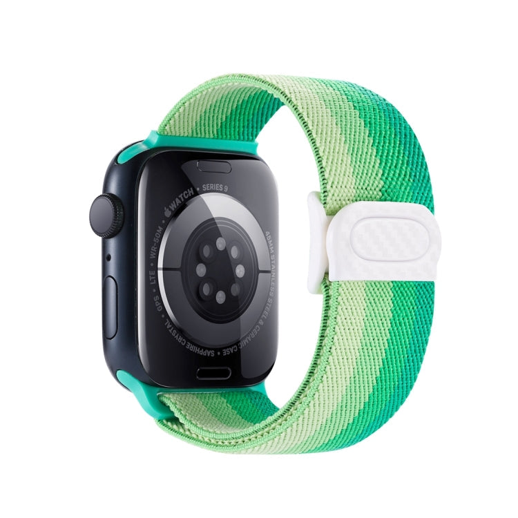Skorter | For Apple Watch SE 2023 44mm Carbon Fiber Texture Snap-Buckle Nylon Watch Strap (Gradient Green)