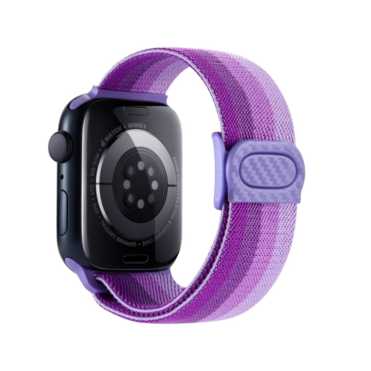 Skorter | For Apple Watch SE 2023 44mm Carbon Fiber Texture Snap Buckle Nylon Watch Band (Gradient Purple)
