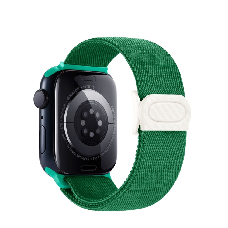 Skorter | For Apple Watch SE 2023 44 mm Carbon fiber texture snap buckle nylon watch band (Green)