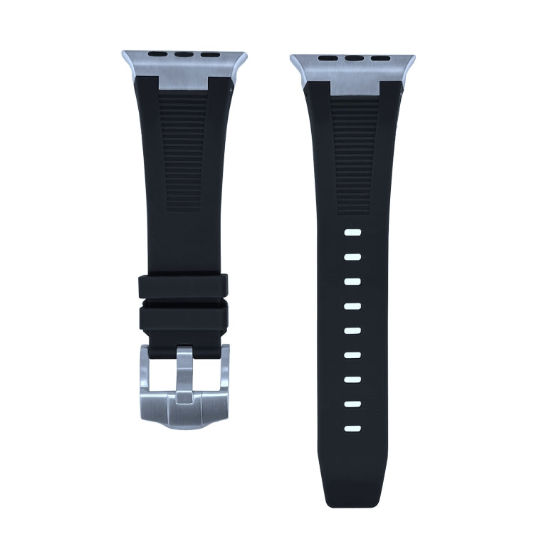 Skorter | For Apple Watch SE 2022 44 mm Loners Liquid Silicone Watch Strap (Silver Black)