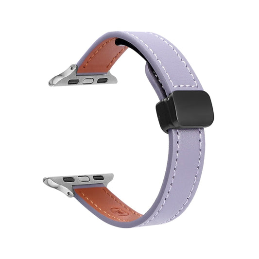 Skorter | For Apple Watch SE 2023 40mm Slim Magnetic Buckle Real Leather Watch Strap (Solid Purple)