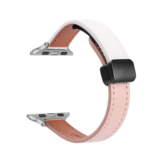 Skorter | For Apple Watch SE 2023 40mm Slim Magnetic Closure Genuine Leather Strap (Solid Beige Pink)