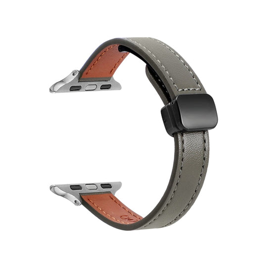 Skorter | For Apple Watch SE 2023 40mm Slim Magnetic Buckle Genuine Leather Watch Band (Solid Avocado Green)