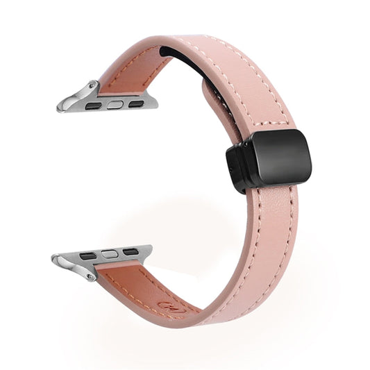 Skorter | For Apple Watch SE 2023 40mm Slim Magnetic Closure Genuine Leather Band (Solid Pink)