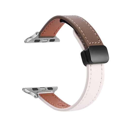 Skorter | For Apple Watch SE 2023 40mm Slim Magnetic Closure Genuine Leather Watch Band (Solid Beige Coffee)