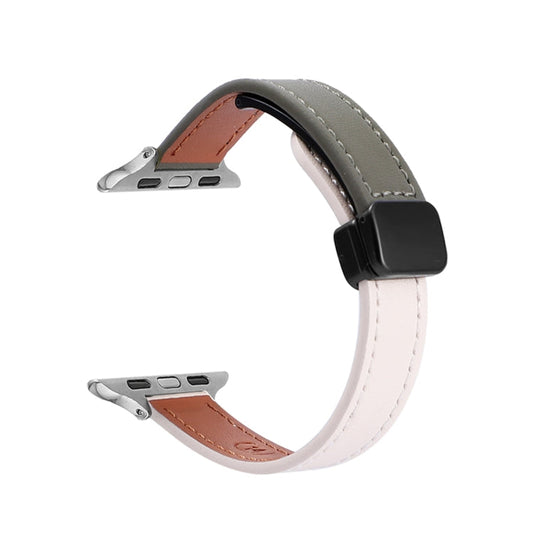Skorter | For Apple Watch SE 2023 40mm Slim Magnetic Buckle Genuine Leather Band (Simply Beige Green)