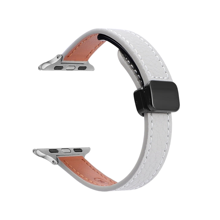 Skorter | For Apple Watch SE 2023 40mm Slim Magnetic Buckle Genuine Leather Watch Band (Litchi Gray)