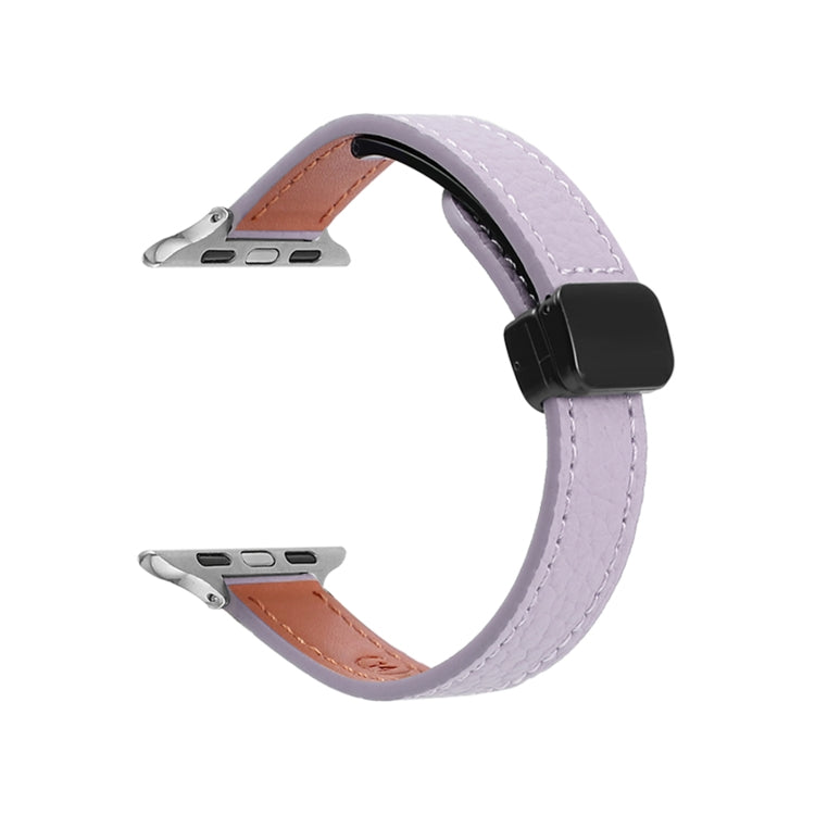 Skorter | For Apple Watch SE 2023 40mm Slim Magnetic Closure Genuine Leather Watch Band (Litchi Lavender)