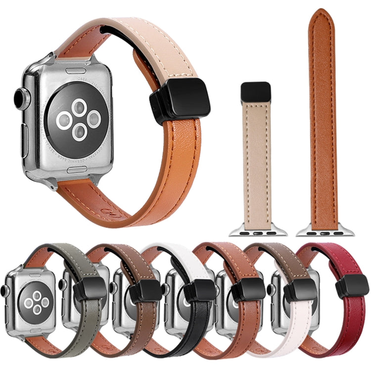 Skorter | For Apple Watch SE 2023 40mm Slim Magnetic Closure Genuine Leather Band (Solid Pink)