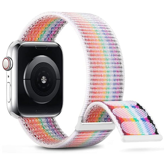Skorter | For Apple Watch SE 2023 44mm Dual Hook and Loop Nylon Watch Band (Rainbow)