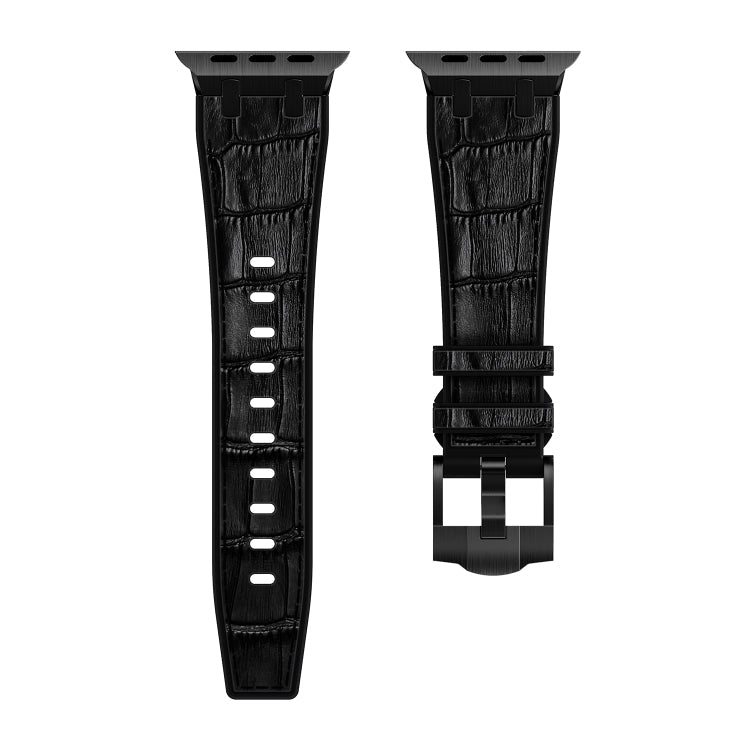 Skorter | For Apple Watch SE 2023 44mm Crocodile Structure Liquid Silicone Watch Band (Black Black)